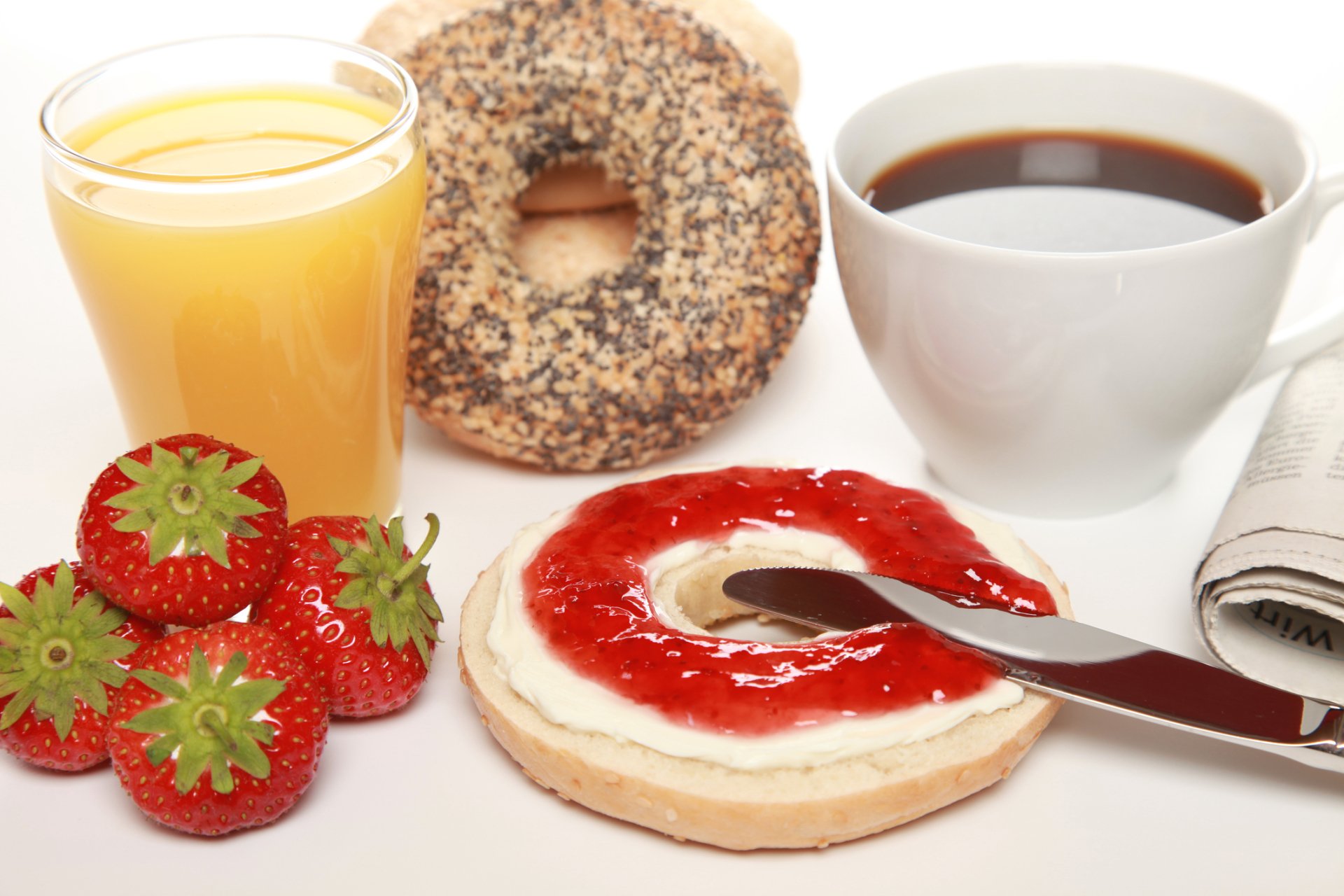 Download Glass Coffee Cup Jam Bread Juice Strawberry Bagel Food