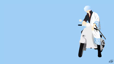 Minimalist HD desktop wallpaper featuring Gintoki Sakata from the anime Gintama, showcasing clean lines and a simple, bold design.