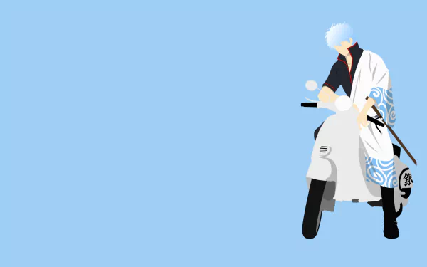 Minimalist HD desktop wallpaper featuring Gintoki Sakata from the anime Gintama, showcasing clean lines and a simple, bold design.