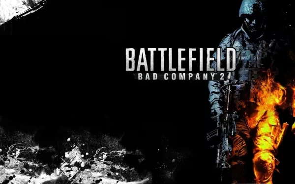 HD PC desktop wallpaper featuring a soldier with fiery effects from the video game Battlefield: Bad Company 2.