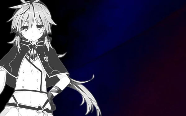 HD PC desktop wallpaper featuring Re=L Rayford from the anime Rokudenashi Majutsu Koushi to Akashic Records against a dark gradient background.