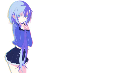 HD PC desktop wallpaper of Yayoi (Kancolle) from Kantai Collection — anime girl with blue-purple hair in a blue school uniform standing at left on a white background.