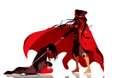 Anime-style HD wallpaper featuring Oda Nobunaga and Oda Nobukatsu from Fate/Grand Order, with the Demon Archer in a dynamic pose against a white background.