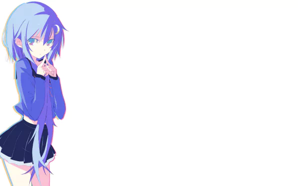 HD PC desktop wallpaper of Yayoi (Kancolle) from Kantai Collection — anime girl with blue-purple hair in a blue school uniform standing at left on a white background.