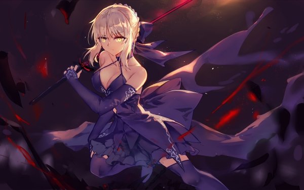 Anime Fate/Grand Order Fate Series Saber Alter Saber Fate Dress Purple Dress Weapon Sword Thigh Highs HD Wallpaper | Background Image