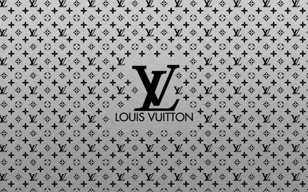 A Louis Vuitton branded HD desktop wallpaper with a monogram pattern background.
