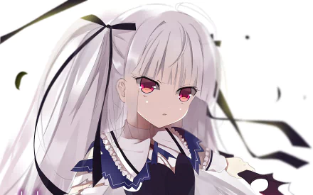 HD wallpaper featuring Julie Sigtuna from the anime 'Absolute Duo.' The character has long silver hair, pink eyes, and a serious expression, creating a striking and visually appealing background.