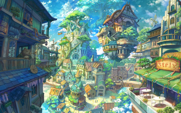 Anime Original Town HD Wallpaper | Background Image