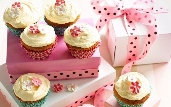 Food Cupcake Cream Ribbon Gift HD Wallpaper | Background Image