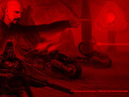 HD PC desktop wallpaper featuring a red-toned Command & Conquer video game scene with a commanding figure and futuristic tanks in a battle setting.