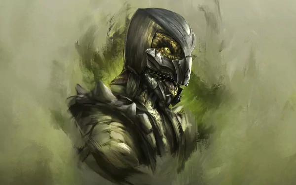 HD PC desktop wallpaper of Reptile from Mortal Kombat X, featuring detailed artwork of the iconic Mortal Kombat video game character in a dynamic, misty background.