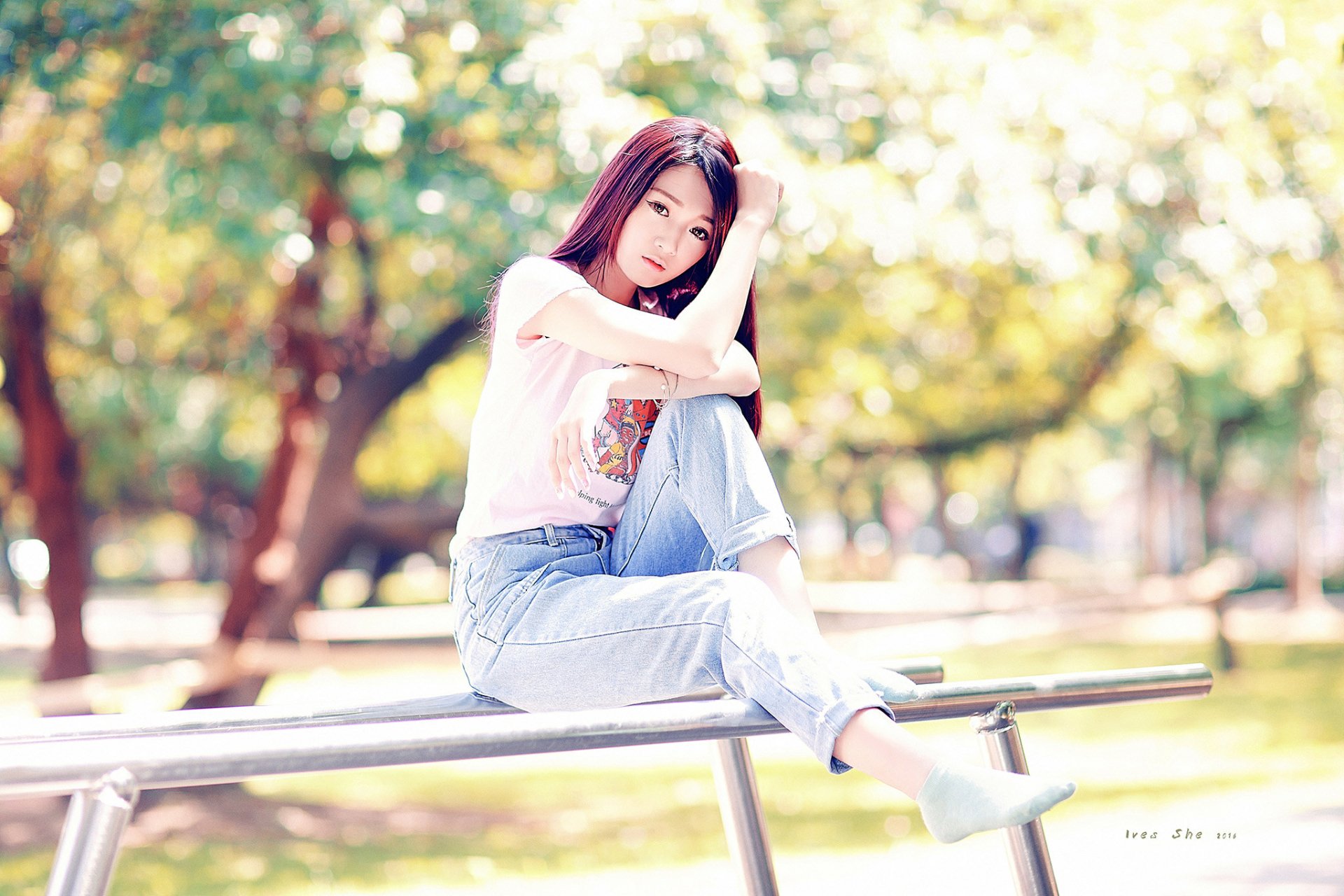 Serenity in the Park - HD Asian Woman Wallpaper