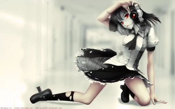 HD desktop wallpaper featuring Aya Shameimaru from Touhou. The anime-style character has short black hair, red eyes, and is holding a camera while dressed in a black and white outfit, set against a blurred background.