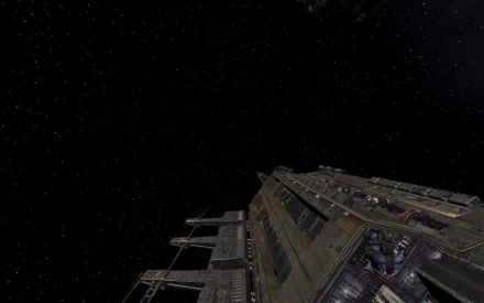 Sci-fi spaceship and massive carrier drifting across a starfield — HD PC desktop wallpaper background.