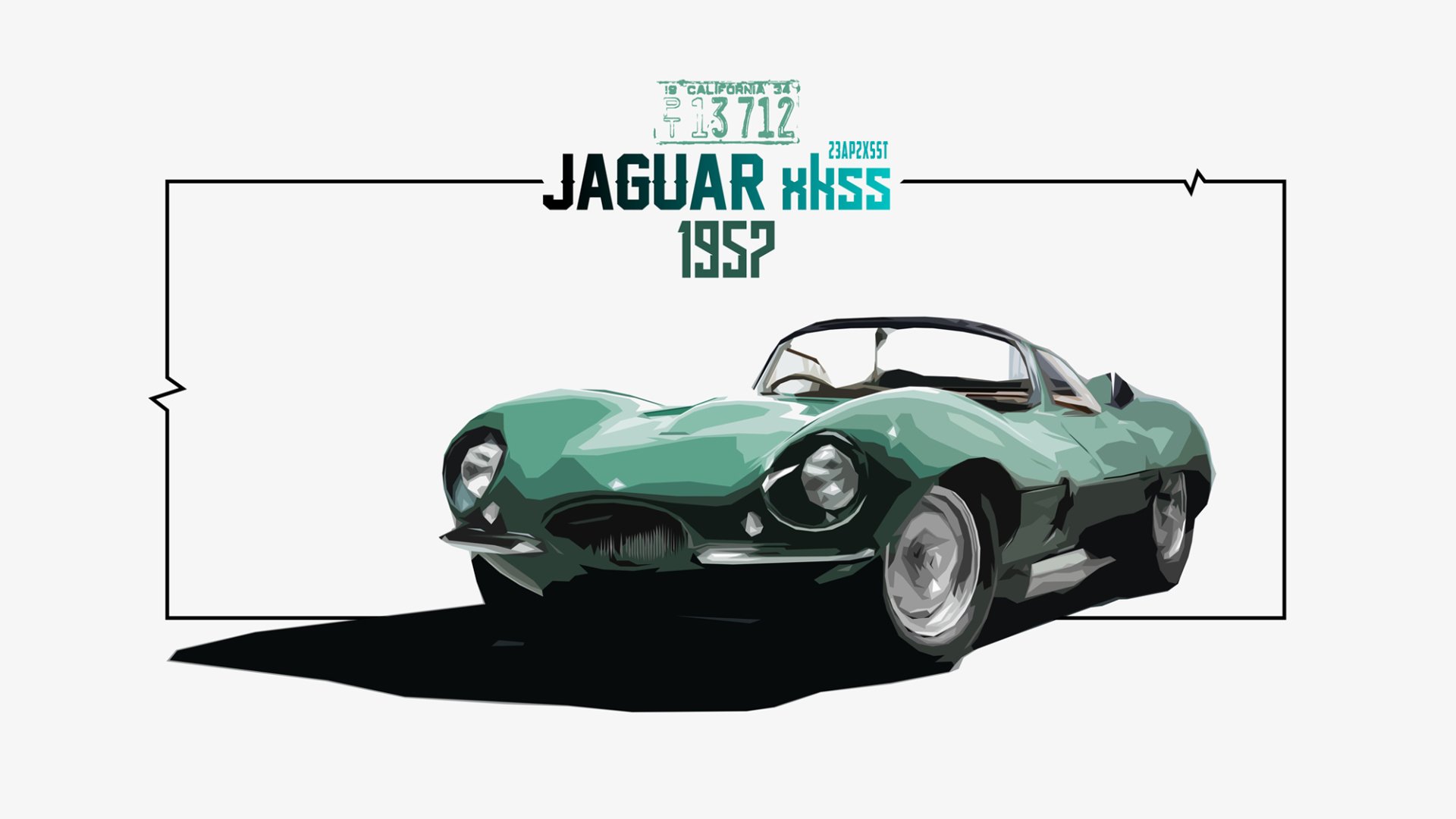 HD desktop wallpaper featuring a vintage 1957 Jaguar XKSS, showcasing a retro classic car in a sleek green design.