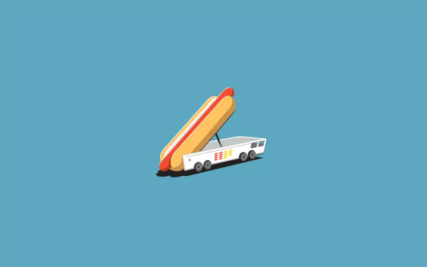 Funny food-themed 2K Quad HD PC desktop wallpaper: a hot dog styled as a missile on a launcher against a teal background.