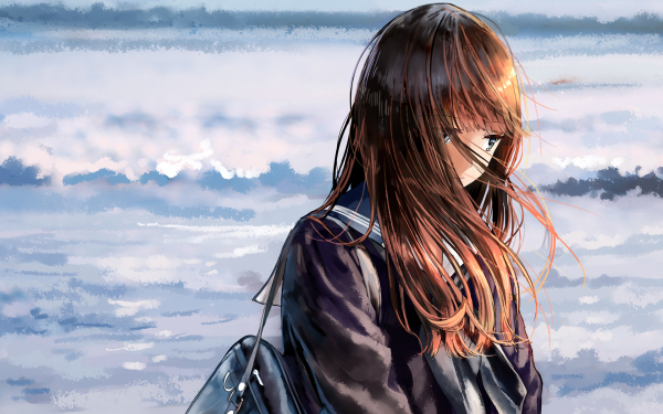 Anime Girl Brown Hair Long Hair School Uniform HD Wallpaper | Background Image