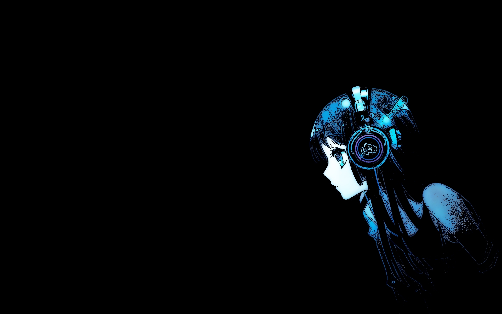 Mio Akiyama wearing headphones against a vibrant background.