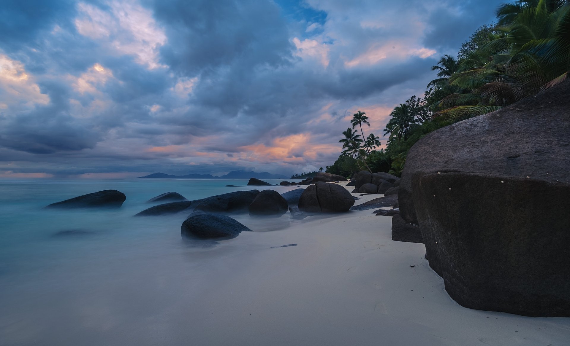 Download Horizon Sea Ocean Palm Tree Cloud Seychelles Nature Beach HD Wallpaper