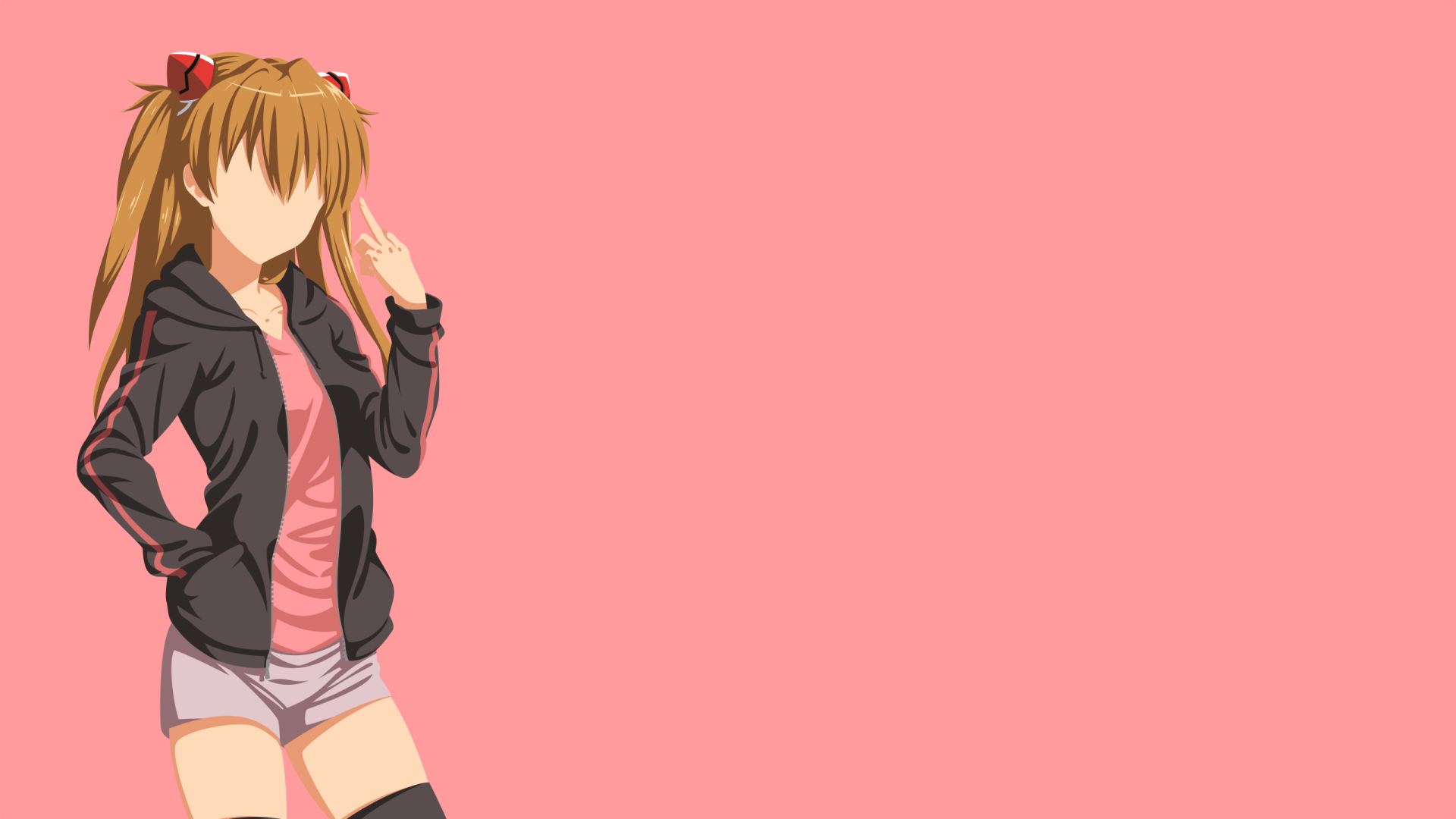 HD anime desktop wallpaper featuring Asuka Langley Sohryu from Neon Genesis Evangelion in casual attire against a solid pink background.