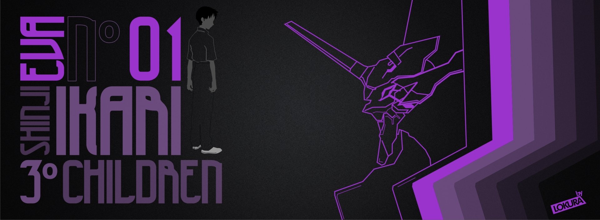 HD PC desktop wallpaper featuring a stylized outline of Evangelion Unit-01 with a figure from Neon Genesis Evangelion in purple and black tones.