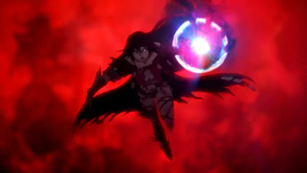 HD PC desktop wallpaper from the video game Tales of Berseria, featuring a character wielding a glowing orb against a fiery red background.