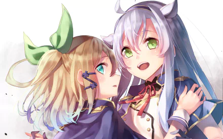 HD PC desktop wallpaper featuring Sistine Fibel and Rumia Tingel from the anime Rokudenashi Majutsu Koushi to Akashic Records, showcasing vibrant colors and detailed artwork.