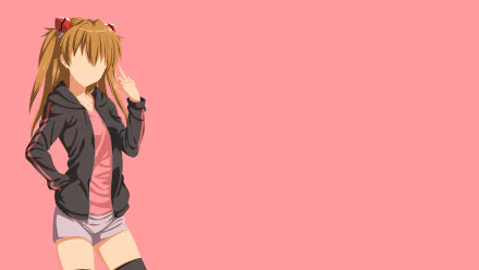 HD anime desktop wallpaper featuring Asuka Langley Sohryu from Neon Genesis Evangelion in casual attire against a solid pink background.