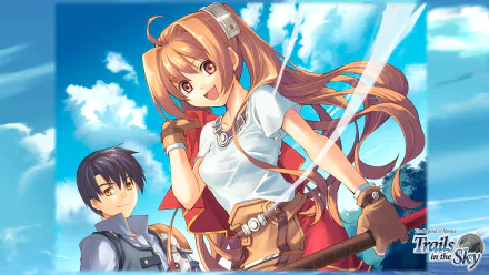 HD desktop wallpaper from The Legend of Heroes: Trails in the Sky the 3rd featuring two main characters against a blue sky.