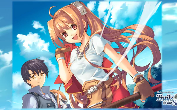 HD desktop wallpaper from The Legend of Heroes: Trails in the Sky the 3rd featuring two main characters against a blue sky.