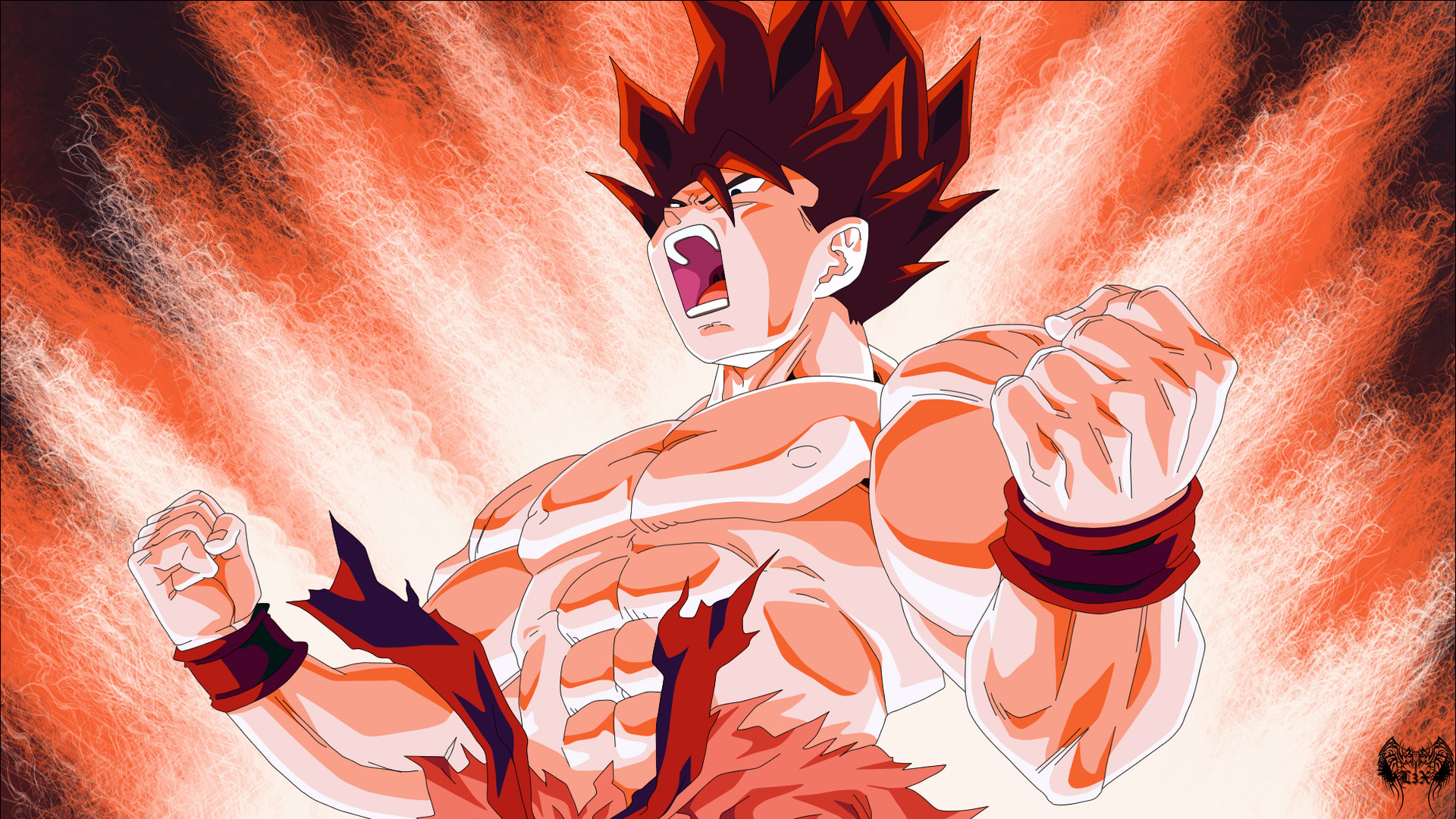 Goku powering up in Dragon Ball.