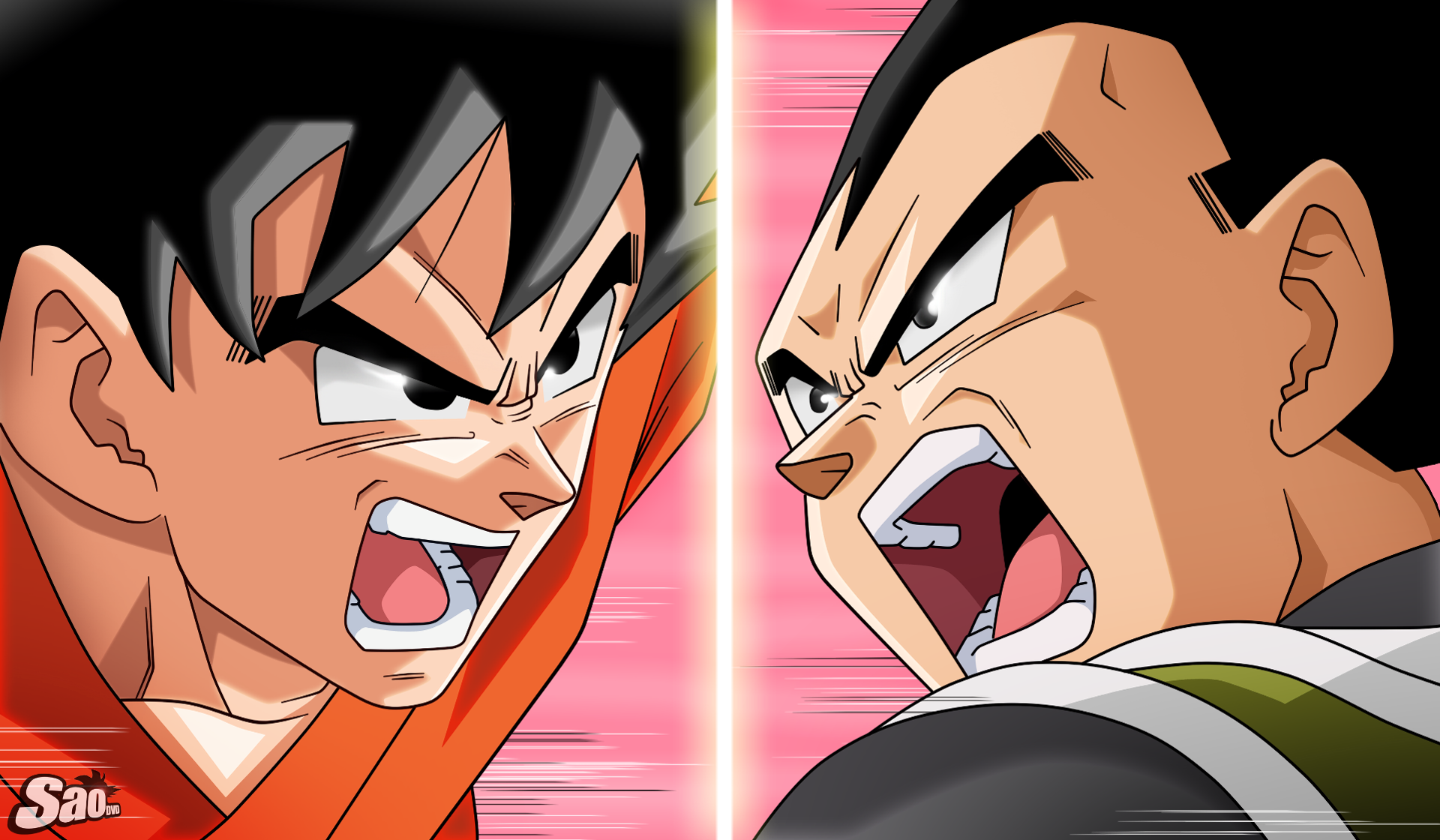 HD desktop wallpaper featuring intense close-ups of Goku and Vegeta from Dragon Ball Z in dynamic anime style.