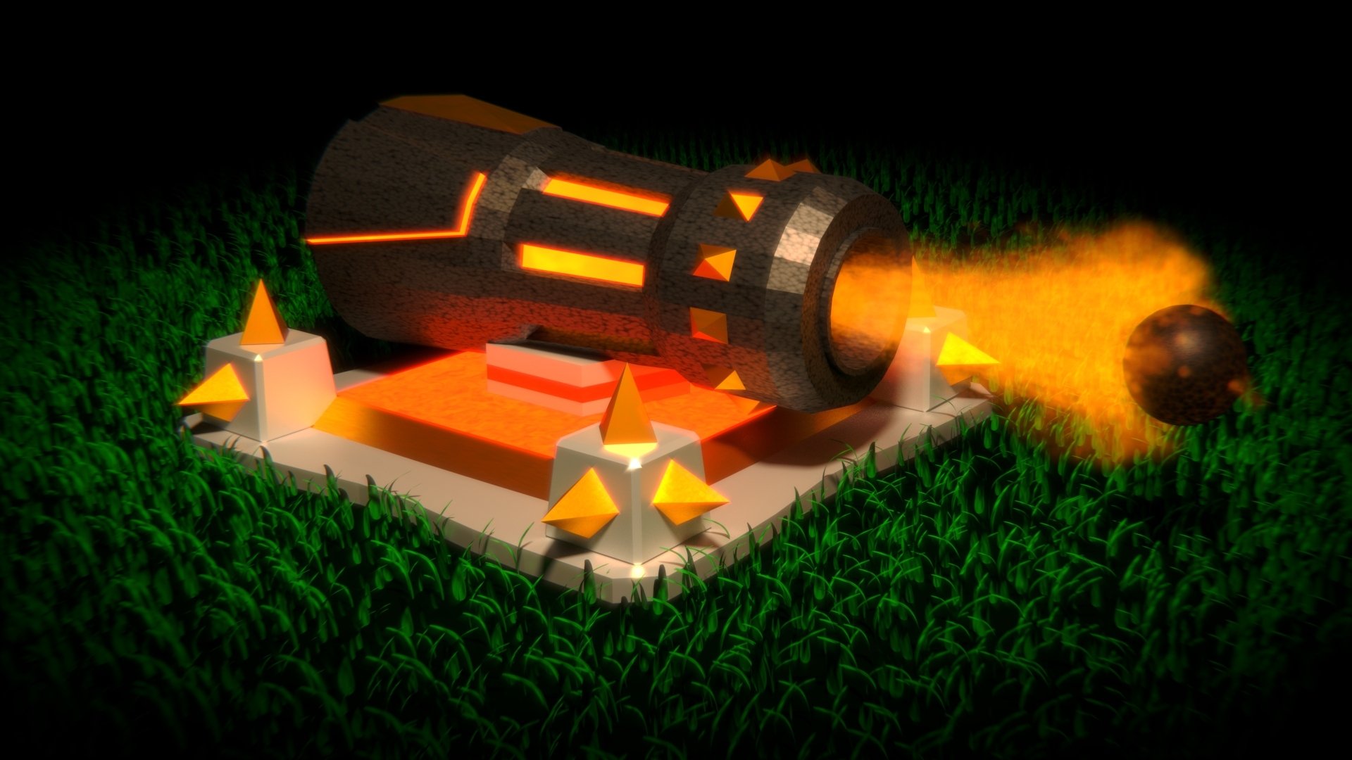 4K Ultra HD Clash of Clans desktop wallpaper featuring a glowing, futuristic cannon firing a fiery projectile on a dark, grassy battlefield.