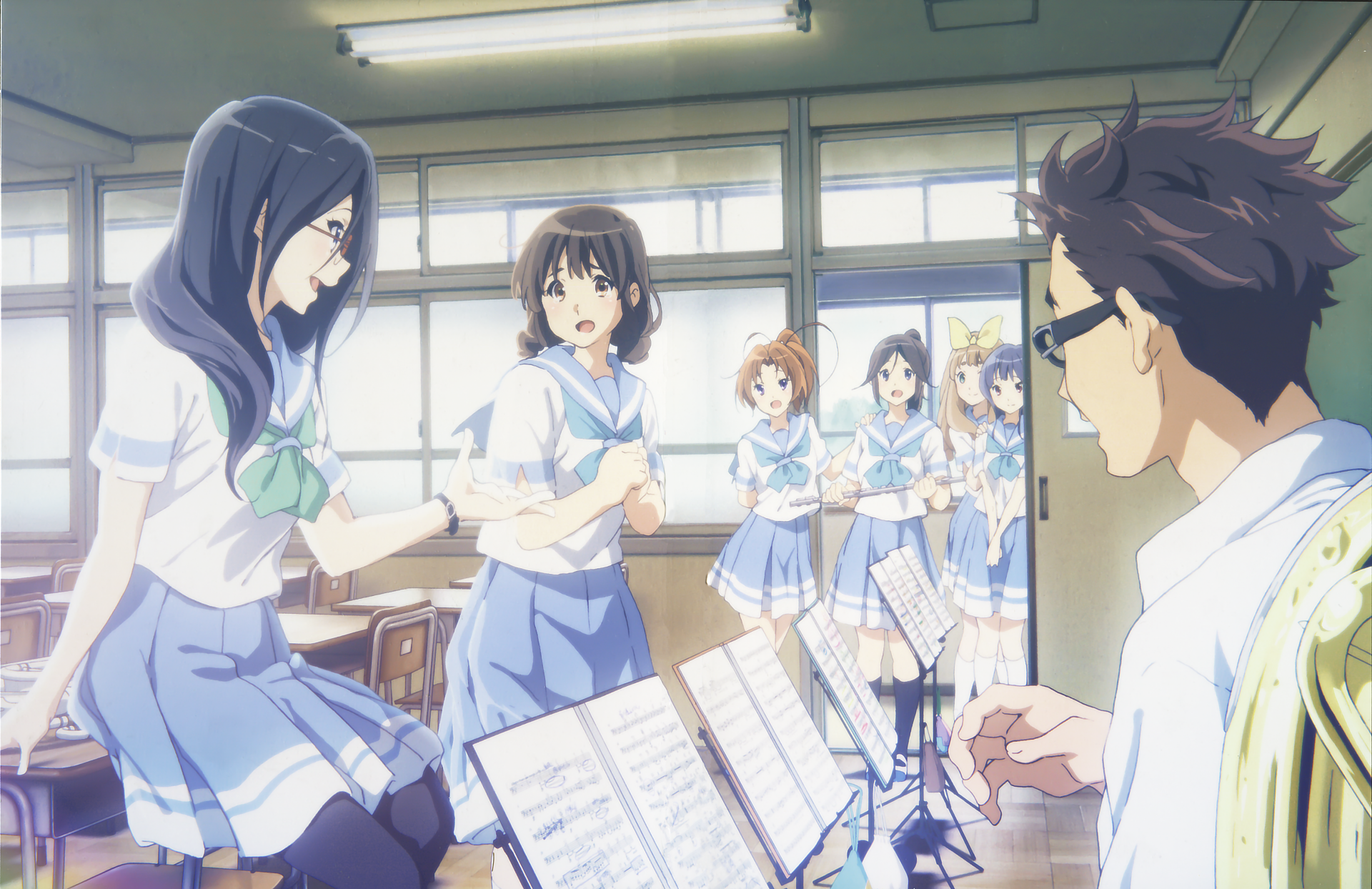 Download Long Hair Skirt School Uniform Brown Eyes Brown Hair Short Hair Yuuko Yoshikawa Mizore Yoroizuka Asuka Tanaka Natsuki Nakagawa Nozomi Kasaki Anime Sound! Euphonium HD Wallpaper