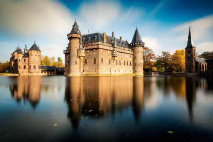 Netherlands lake reflection building castle man made Castle De Haar HD Desktop Wallpaper | Background Image