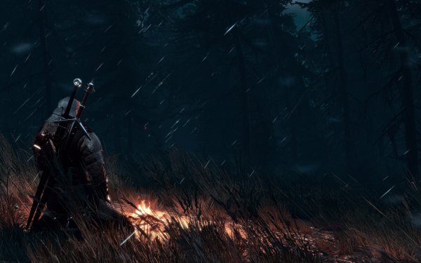Video Game The Witcher 3: Wild Hunt The Witcher Fire Bonfire Meditation Night Geralt of Rivia HD Wallpaper | Background Image