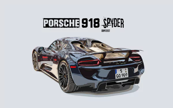 HD desktop wallpaper featuring a sleek Porsche 918 Spyder. The vehicle is shown from the rear, showcasing its modern design and powerful features. Text reads Porsche 918 Spyder.