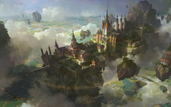 Fantasy City Floating Island Building Landscape Cloud HD Wallpaper | Background Image
