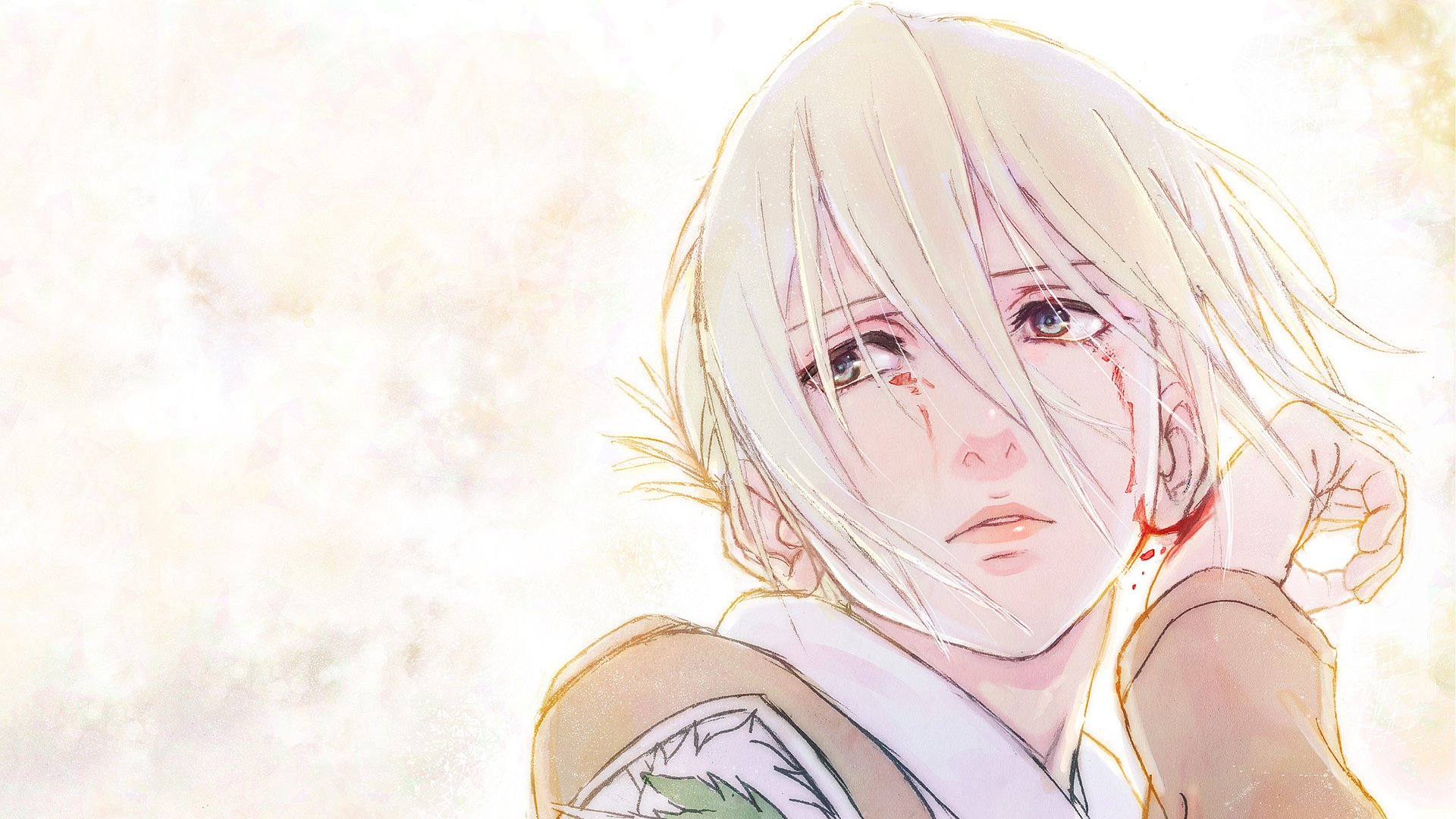 HD PC desktop wallpaper featuring Annie Leonhart from the anime Attack on Titan, depicted with a soft, pale color palette and a contemplative expression.