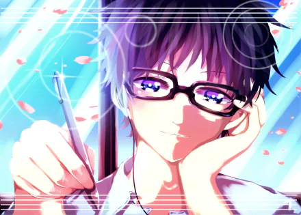 HD anime desktop wallpaper featuring Kousei Arima from Your Lie in April, showcasing vibrant colors and detailed character art.