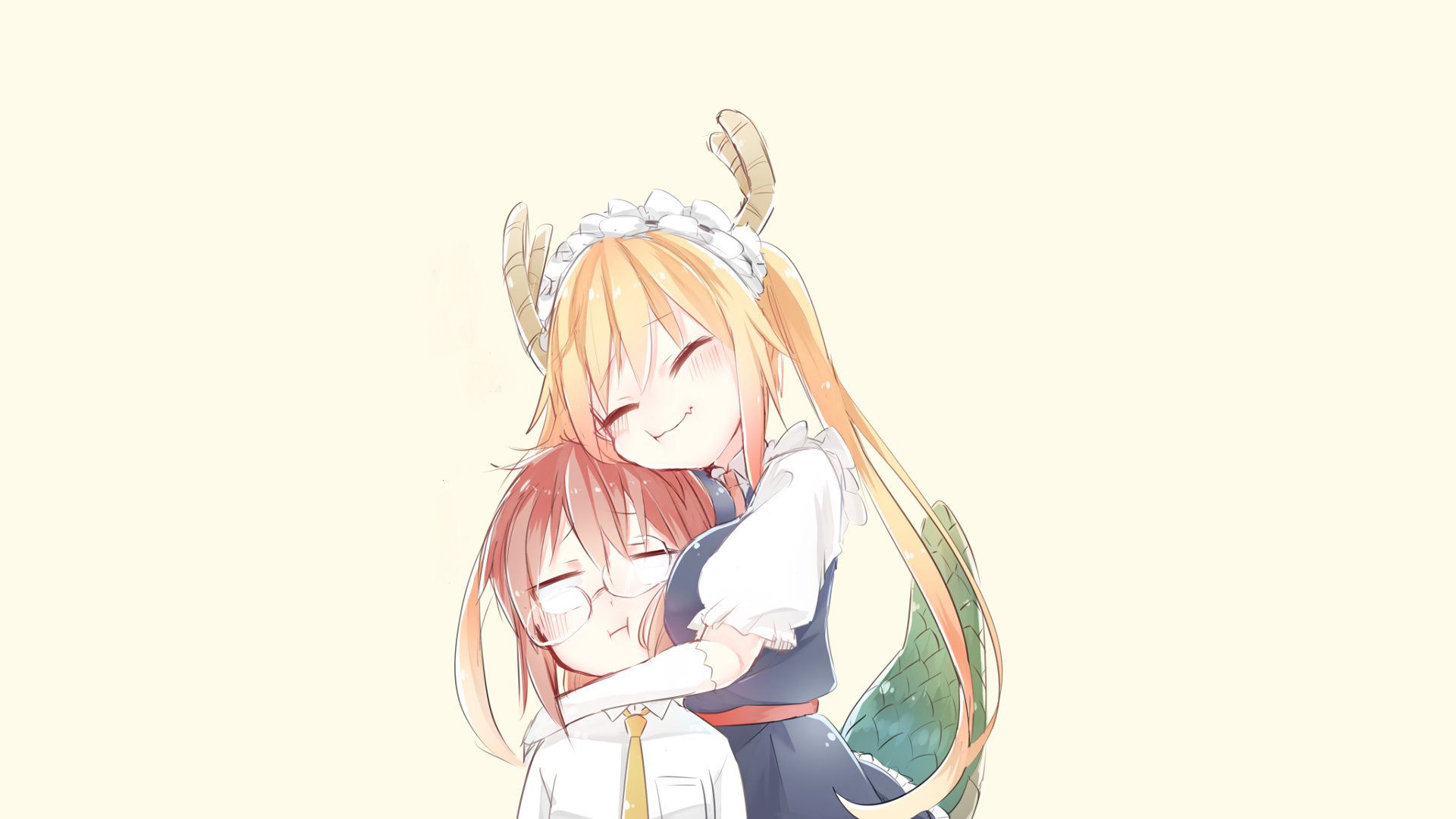 Kobayashi and Tohru from Miss Kobayashi's Dragon Maid embrace warmly in this 4K Ultra HD anime desktop wallpaper.