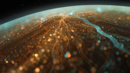 HD desktop wallpaper with an abstract blur effect, showcasing dynamic light patterns in orange and teal hues.