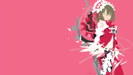 Anime Clockwork Planet HD PC desktop wallpaper: stylized mechanical maid with gears and blades on bold pink minimalist background, character positioned at right.