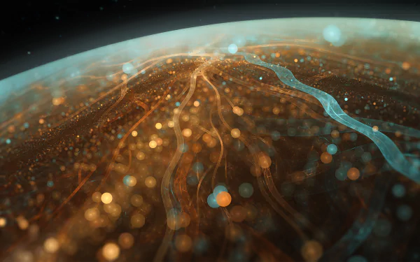 HD desktop wallpaper with an abstract blur effect, showcasing dynamic light patterns in orange and teal hues.