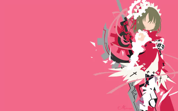 Anime Clockwork Planet HD PC desktop wallpaper: stylized mechanical maid with gears and blades on bold pink minimalist background, character positioned at right.