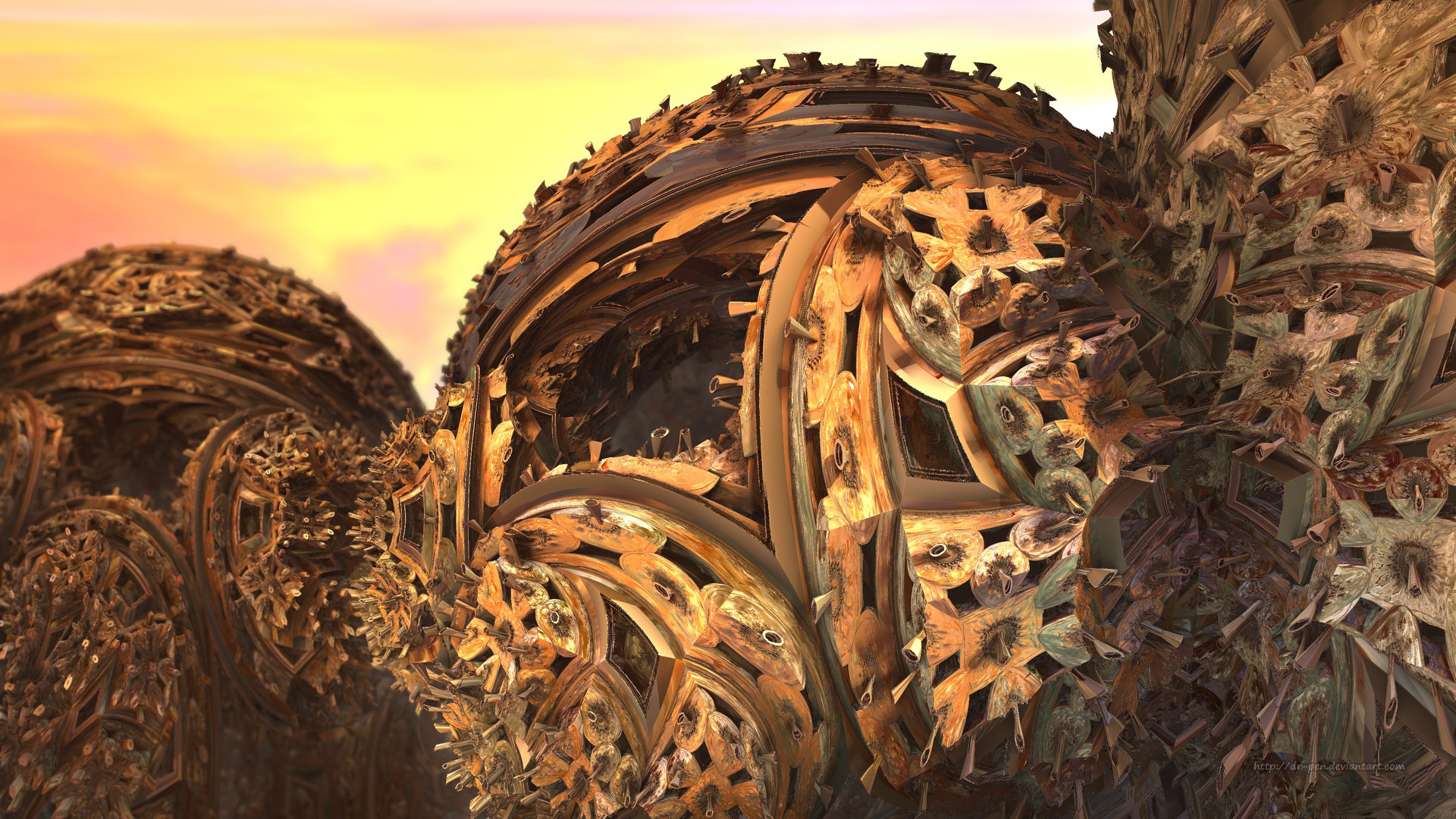 Mountain Peaks of Bulbs at Sunset - 3d Fractal Art by Dr-Pen