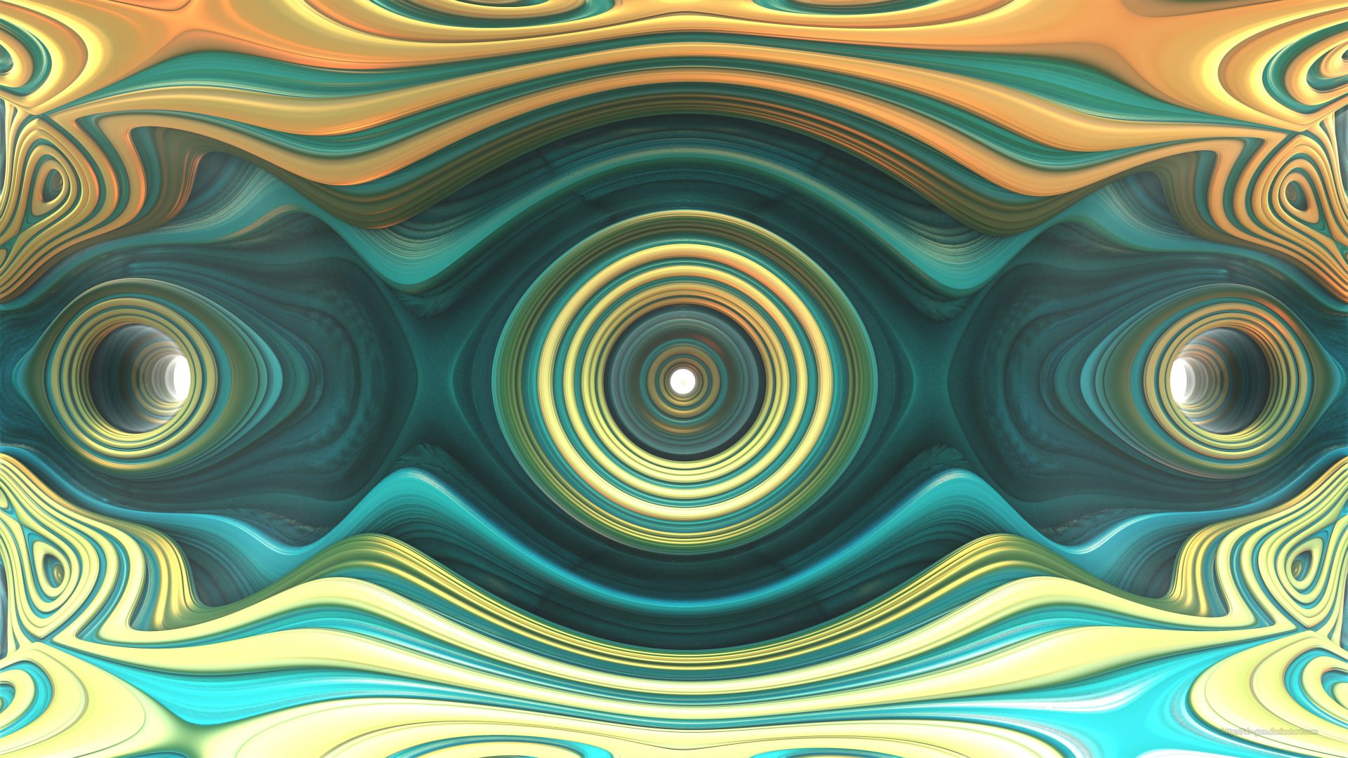 Gold and Aqua Rings 3d Fractal Art by DrPen