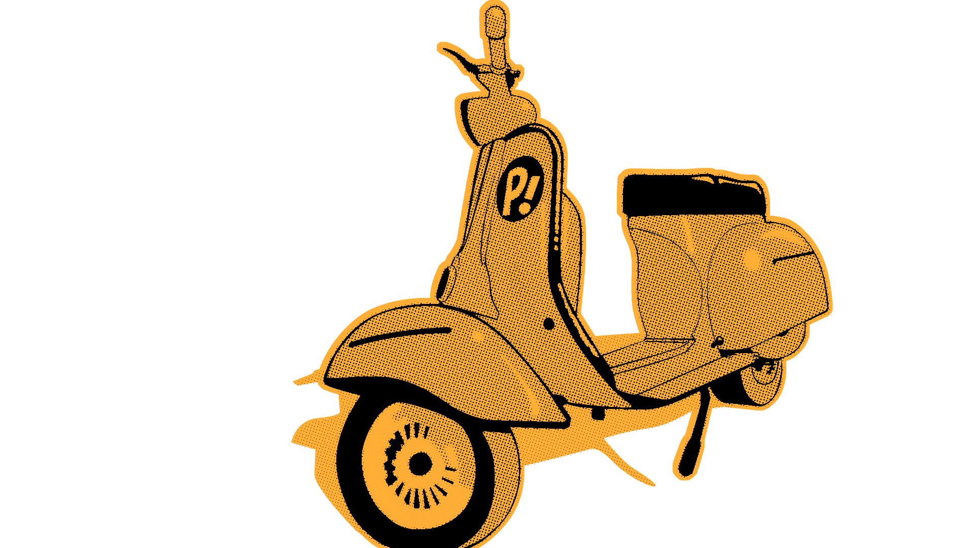 HD PC desktop wallpaper: orange halftone Vespa-style scooter from the FLCL anime on a white background