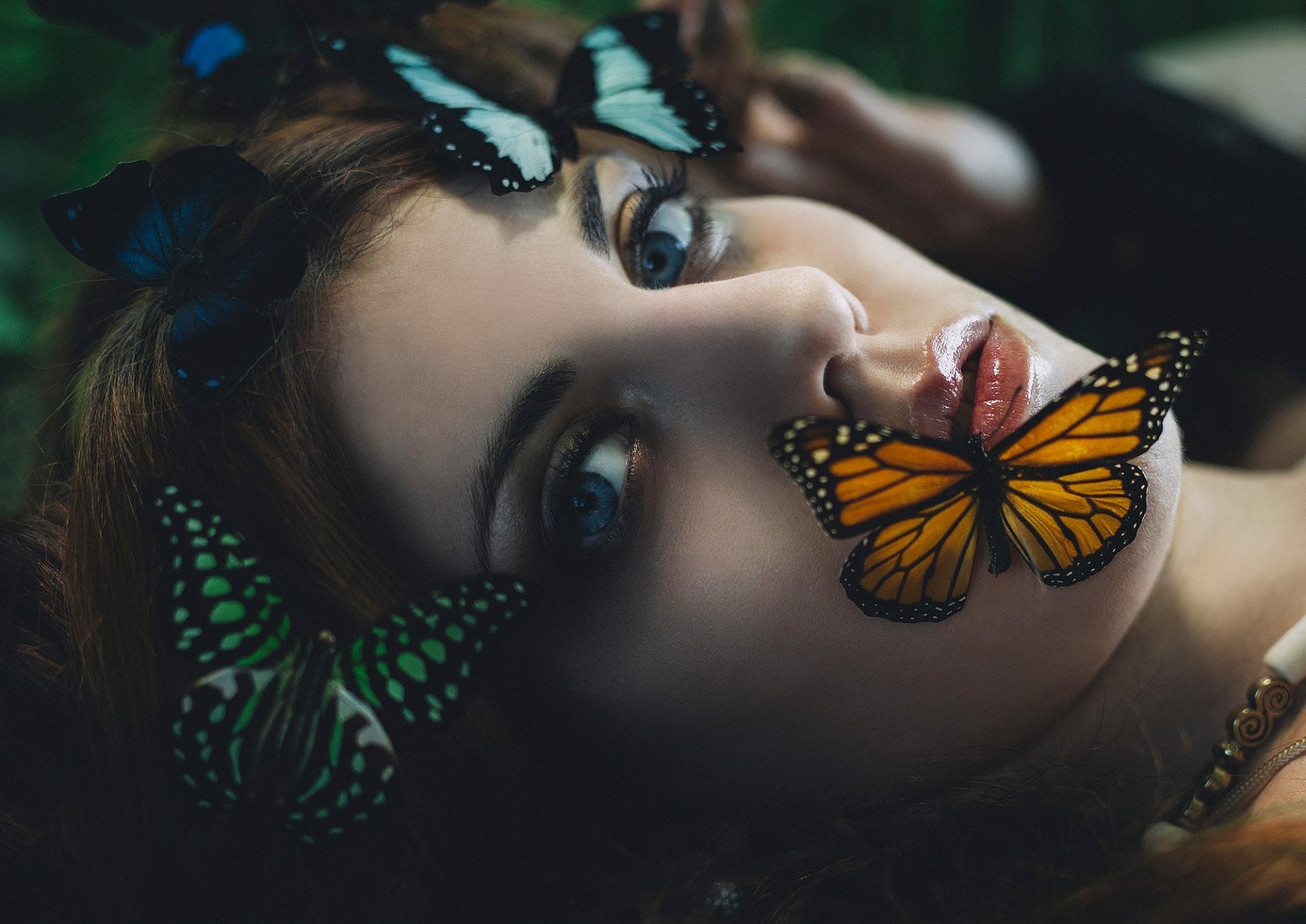 Download Blue Eyes Butterfly Face Woman Mood  HD Wallpaper by Rebeca Saray