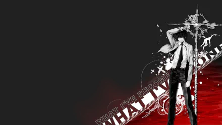 HD PC desktop wallpaper featuring Light Yagami from the anime Death Note, with a dark background and stylized red and white graphic elements.